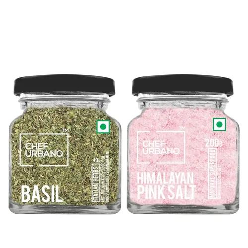 Chef Urbano Combo of Himalayan Pink Salt 200g & Basil 40g