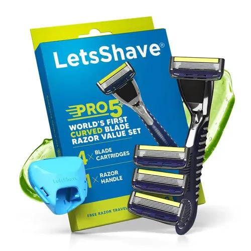 LetsShave Pro 5 Razor Shaving Kit For Men - 5 Blade Shaving Razor For Men, With 4 Cartridges & Travel Razor Cap