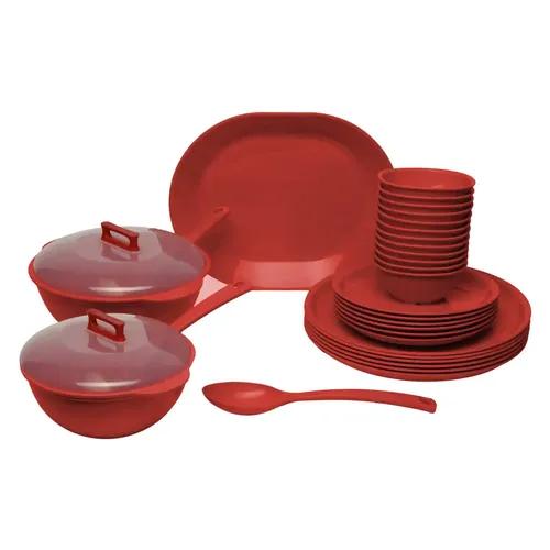 Gluman 32 Pieces Round Solid Dinner Set | Shiny & Glossy Finish | 100% Food Grade | Dishwasher Safe | Freezer Safe | Microwave Safe | Recyclable