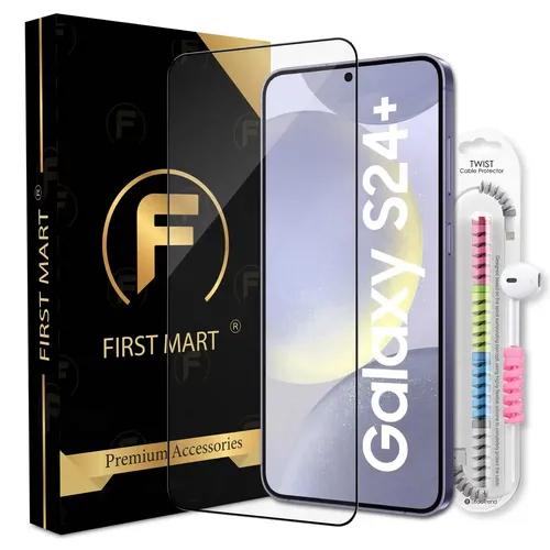 FIRST MART Premium Tempered Glass for Samsung Galaxy S24 Plus 5G with Edge to Edge Coverage and Cable Protector and Easy Installation Kit, Pack of 1