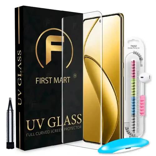 FIRST MART Tempered Glass for Realme 12 Pro 5G / Realme 12 Pro Plus/Realme 11 Pro Plus with Edge to Edge Full Screen Coverage and Easy UV Glue Installation Kit and Cable Protector, Pack of 1