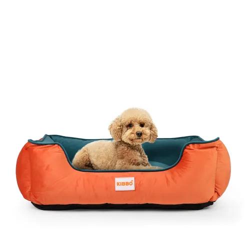 KIBBO Ultra Soft Premium Luxury Dog Bed |100% Polyfill Cotton, Washable Cover, Anti Slip Base| Medium & Large Size Breeds|Orange-Green