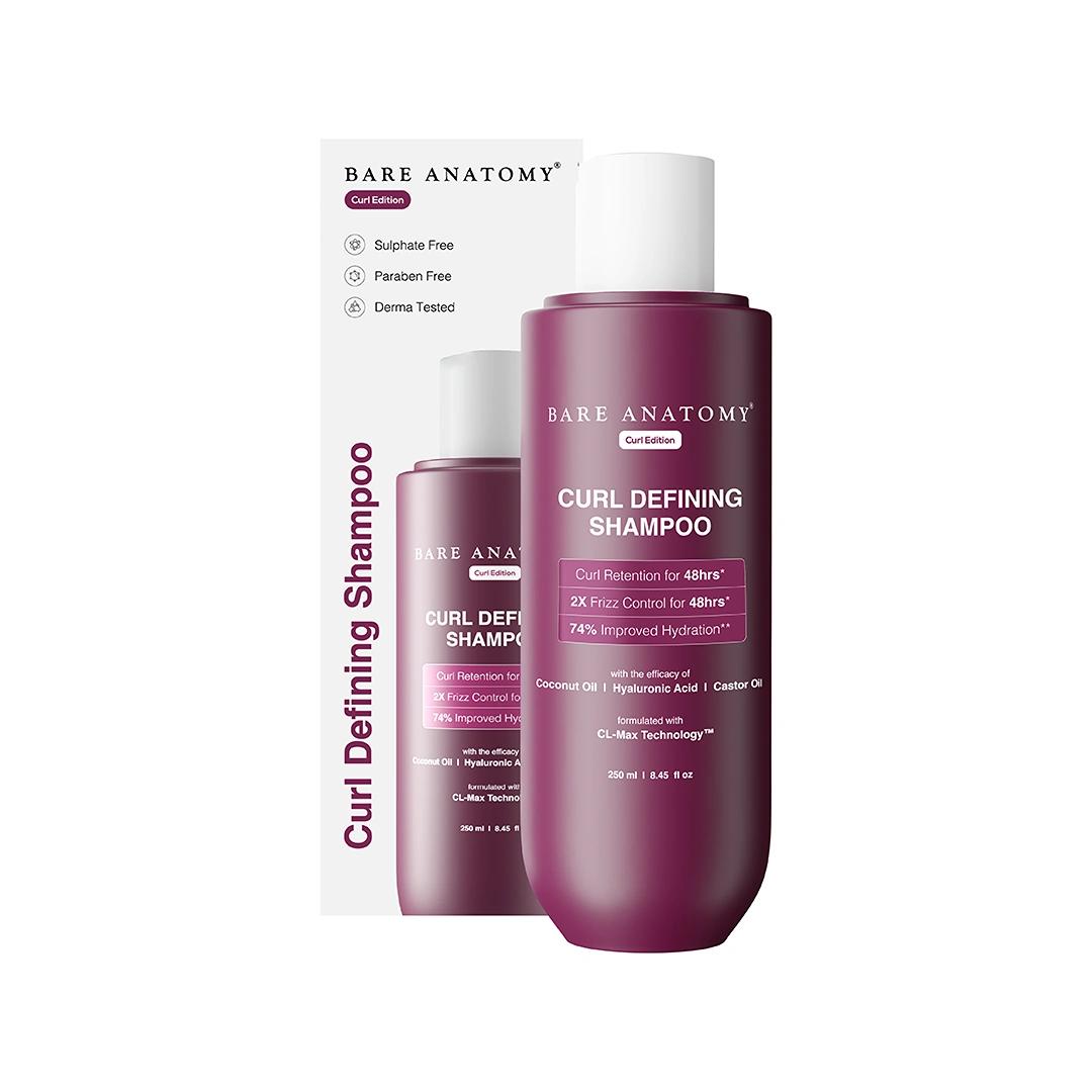 Bare Anatomy Curl Defining Shampoo | Curl Retention & 2X Frizz Protection For 48 Hours | Powered By Coconut Oil, Hyaluronic Acid & Castor Oil | Sulphate & Paraben Free | Women & Men | 250 ml